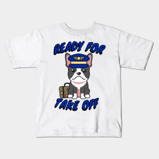 Funny French bulldog is a pilot Kids T-Shirt